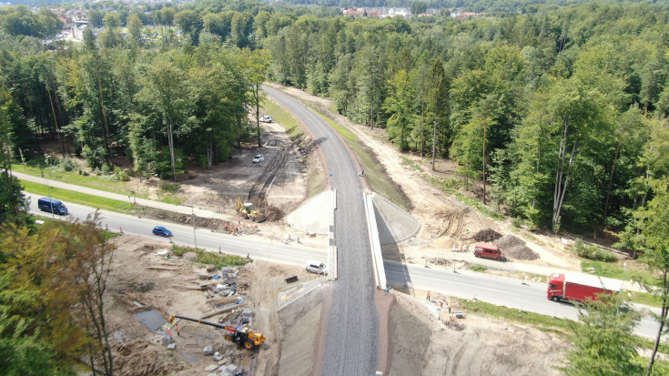 Kartuzy, nowa infrastruktura, nowy wiadukt kolejowy, widok z lotu ptaka