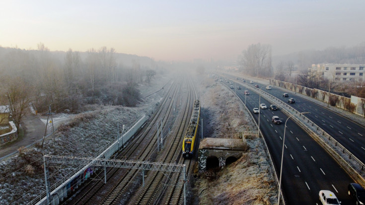 stacja, Kraków Podgórze, pociąg pasażerski, widok z lotu ptaka