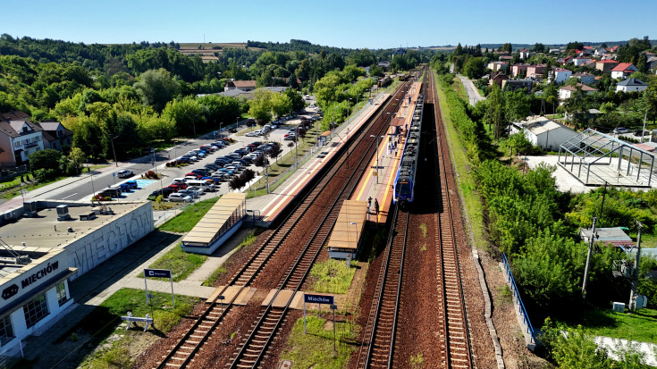 stacja, LK8, widok z lotu ptaka, Miechów, pociąg osobowy
