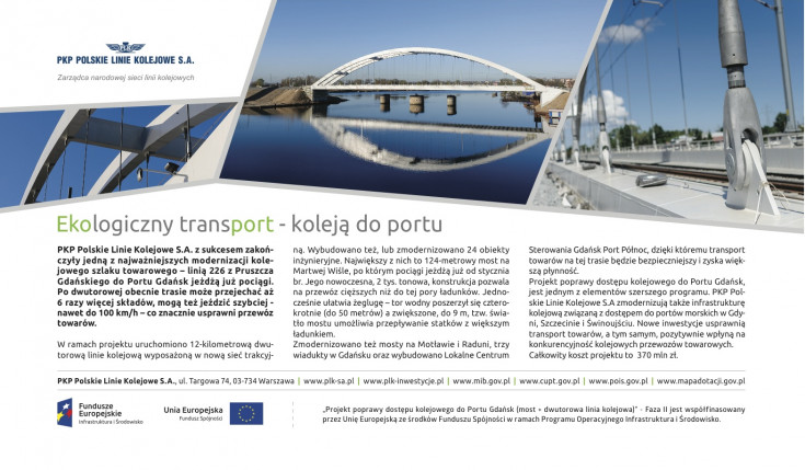 most, Gdańsk, materiał informacyjny, POIiŚ 2014-2020, LCS, lokalne centrum sterowania, port, Program Operacyjny Infrastruktura i Środowisko, Radunia, Port Gdańsk, LK226, Martwa Wisła, Motława, Port Gdańsk Północ, transport towarowy