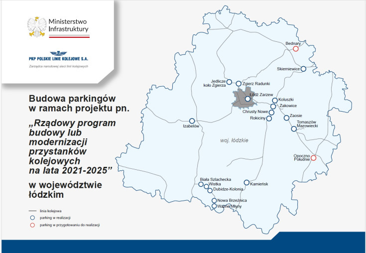 Łódź, Skierniewice, Tomaszów Mazowiecki, Koluszki, mapa, Opoczno, nowa infrastruktura, Program  Przystankowy, nowy parking