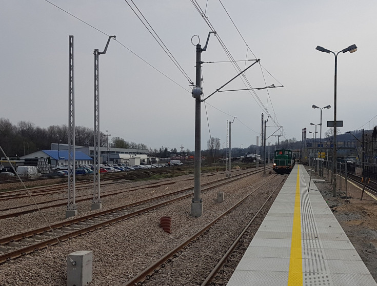 pociąg sieciowy, Wolbrom, pasy ostrzegawcze, ścieżki naprowadzające