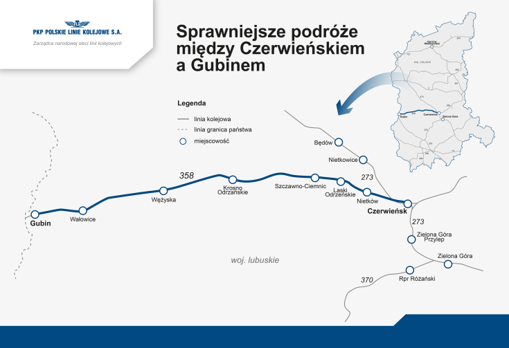 Zakład Robót Komunikacyjnych DOM, mapa, prace remontowe, Czerwieńsk, LK358, Gubin, zwiększenie prędkości