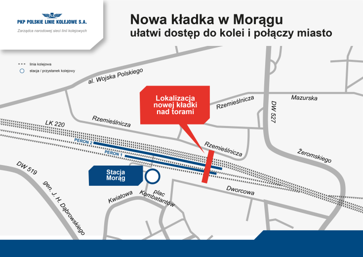 infografika, dokumentacja projektowa, LK220, nowa kładka, nowa infrastruktura, Morąg, Promus Sp. z o.o.