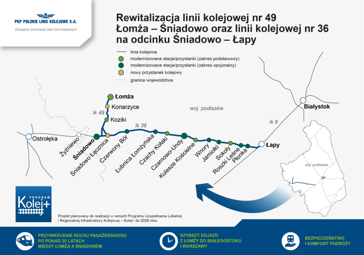 mapa, nowa infrastruktura, Kolej+, Łomża, nowy peron