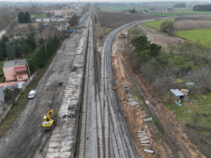 linia kolejowa, prace budowlane, Śniadowo, Łomża, postęp prac