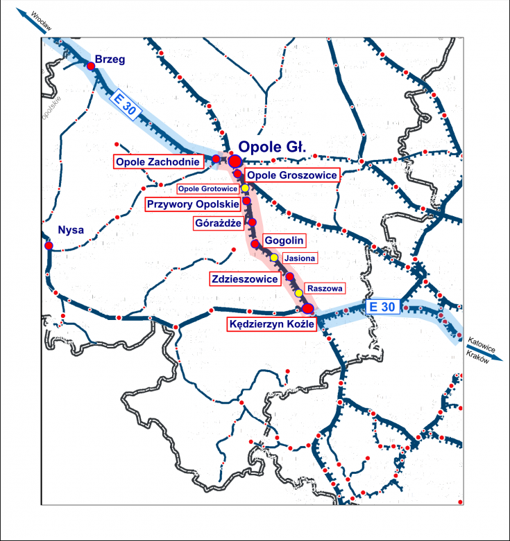 stacja, E30, mapa, Gogolin, nowa infrastruktura pasażerska