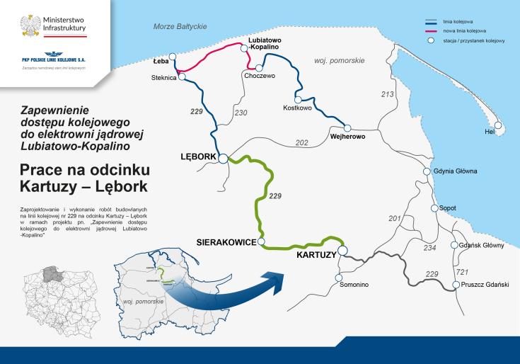 Lębork, Kartuzy, LK229, mapa, podpisanie umowy, powrót pociagów, Sierakowice