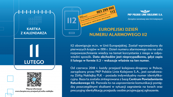 infografika, żółta naklejka, 112, numer alarmowy, www.bezpieczny-przejazd.pl, Europejski Dzień Numeru Alarmowego