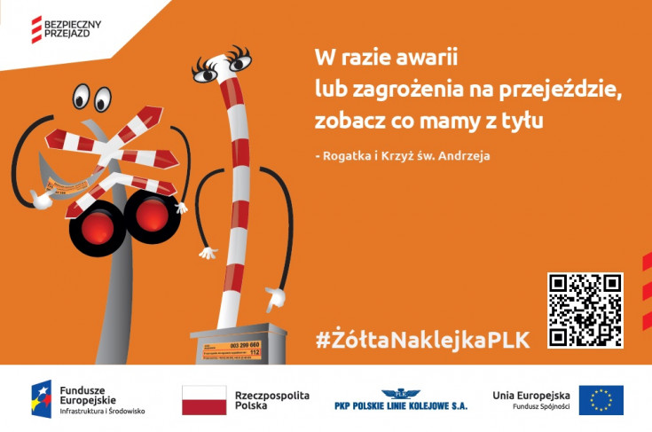 bezpieczny przejazd, bezpieczeństwo, szlaban, przejazd kolejowo-drogowy, materiał informacyjny, infografika, szlaban na ryzyko, przejście, banner, żółta naklejka, naklejka, INI, znakowanie przejazdów