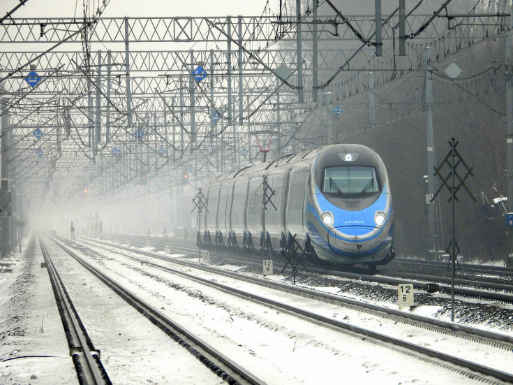 Pendolino, pociąg, zima, tor