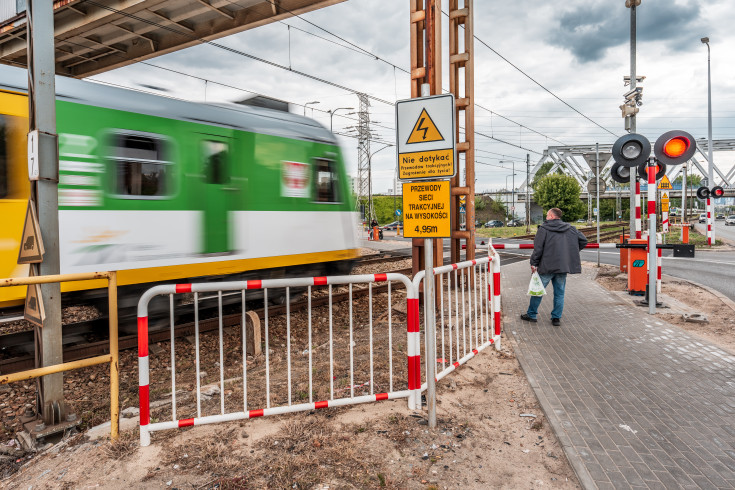 Warszawa, przejazd kolejowo-drogowy, pociąg, rogatka, pieszy, KPO, digitalizacja, człowiek, ul. Naczelnikowska