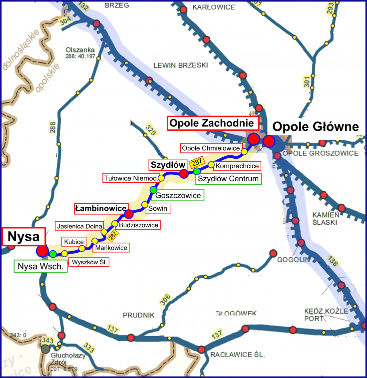 nowy przystanek, Opole, Nysa, LK287, mapa, Nysa Wschodnia, nowa infrastruktura pasażerska