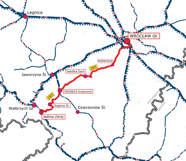 Wrocław Główny, mapa, Jedlina Zdrój, LK285