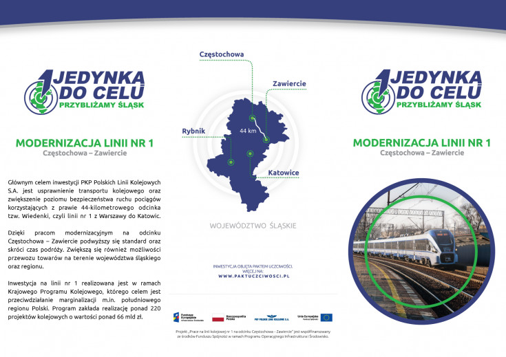 materiał informacyjny, ulotka, POIiŚ 2014-2020, LK1, Częstochowa, Zawiercie