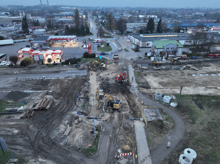 stacja, Łomża, postęp prac, widok z drona