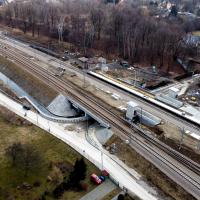 2021-04-23 Kraków Złocień - nowy przystanek kolejowy i most nad rzeką Serafą