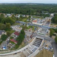 wiadukt kolejowy, nowa infrastruktura, Kobylnica, widok z lotu ptaka