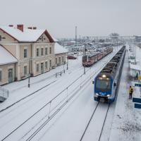 pasażer, stacja, Nowy Targ, pociąg pasażerski, widok z lotu ptaka