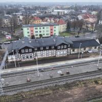 tor, widok z lotu ptaka, budynek dworca, LK245, Ciechocinek