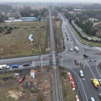 przejazd kolejowo-drogowy, powrót pociagów, widok z lotu ptaka, LK245, Ciechocinek