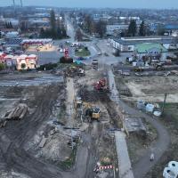 stacja, Łomża, postęp prac, widok z drona
