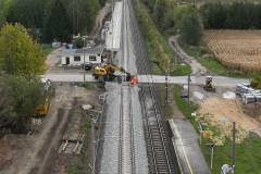 przejazd kolejowo-drogowy, widok z lotu ptaka, Mokra