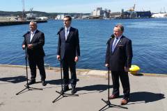 Merchel Ireneusz, Adamczyk Andrzej, briefing prasowy, Port Gdynia, Morawiecki Mateusz