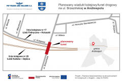 mapa, nowa infrastruktura, budowa wiaduktu kolejowego, program wiaduktowy, Andrespol