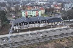 tor, widok z lotu ptaka, budynek dworca, LK245, Ciechocinek