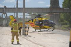 bezpieczny przejazd, zderzenie, przejazd kolejowo-drogowy, śmigłowiec, wydarzenie plenerowe, symulacja zderzenia, akcja ratunkowa, akcja ratownicza, lotnicze pogotowie ratunkowe, LPR, ratownik medyczny, helikopter